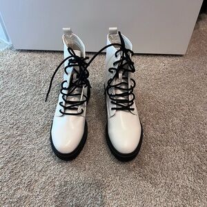 Stylish White Combat Boots with Black Laces